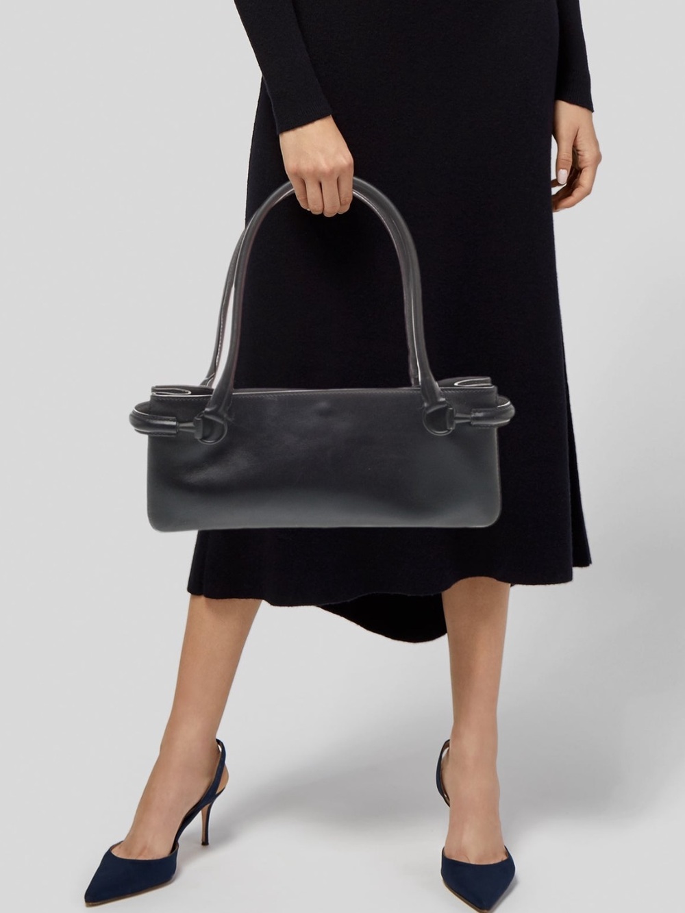 Gucci by Tom Ford Black Leather Double-Handle Shoulder Bag